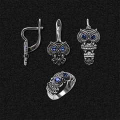 Женский комплект серебряных украшений "Совы нежные"