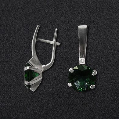 Срібні сережки з зеленим кристалом