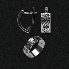 Женский комплект серебряных украшений "Вышиванка" с гранатами