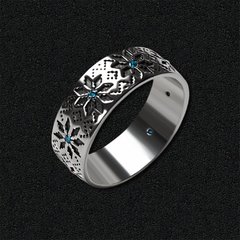 Серебряное кольцо-вышиванка с голубыми фианитами