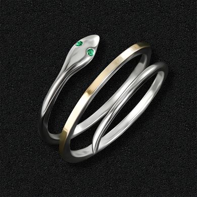 Серебряное кольцо "Змейка" с зелёными фианитами