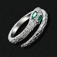 Silver ring "Snake" with green cubic zirconia